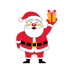 Cheerful santa claus holding a gift present ready for christmas holiday celebration