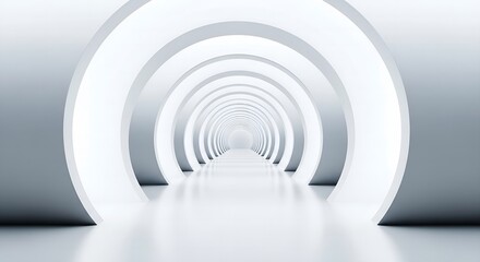 Obraz premium Endless white circular tunnel with reflective floor and bright light