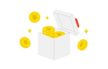 円マークコインとフタがあいたプレゼントボックス【ベクターイラスト素材】