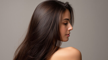 Fototapeta premium Rearview Shot of a Young Woman with Long Silky Dark Hair