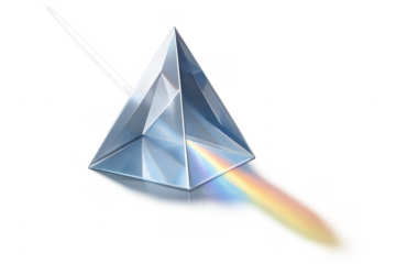 Glass prism refracting light spectrum, creating rainbow colors