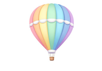 Fototapeta premium Whimsical rainbow hot air balloon floating gently against a clean white background