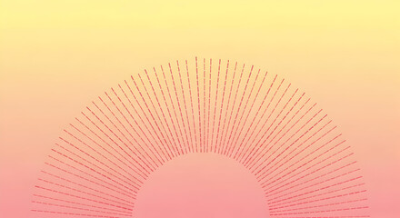 Illustration of abstract geometric pattern resembling a radiating fan or sunrise, composed of small dots against a soft yellow and pink gradient background