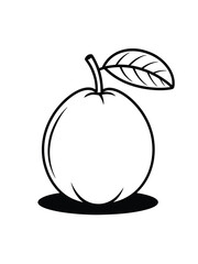Simple outline drawing of a fresh orange with a leaf