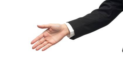 握手を差し出すビジネスウーマンの手のジェスチャー
｜背景なし・透過PNG・コピースペース