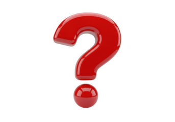 Glossy red question mark symbol isolated on transparent background for design