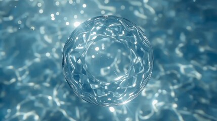 Ultra-Detailed Glass Circle in Underwater Light – Transparent Beveled Edge Design with Clarity, Reflections, and Soft Blue Aquatic Background in Photorealistic Style