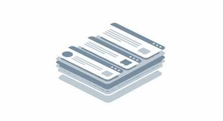 Isometric stack of digital documents or web pages representing data organization and information management.