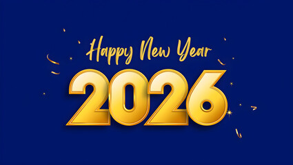 Golden 2026 numbers and Happy New Year text on blue background celebration