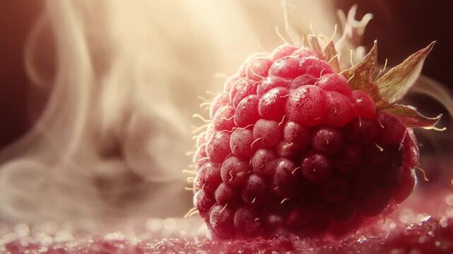 Close up of a fresh raspberry fruit with natural colors and textures
