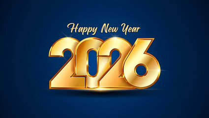 Golden 2026 numbers with Happy New Year text on blue celebration