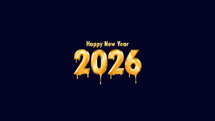 Golden dripping 2026 numbers and text Happy New Year on dark blue image
