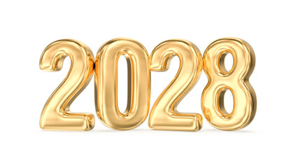 Luxury metallic gold 2028 numbers symbolizing the upcoming New Year celebration and future success on a white background.