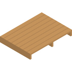Isometric wooden pallet object with planks and support beams on a transparent background in a realistic 3D rendering