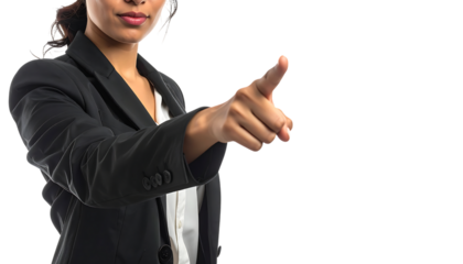 新しい発想を示す女性の手のポーズ ｜背景なし・透過PNG・コピースペース