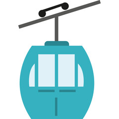 Teal Colored Gondola Cabin With Gray Cables Suspended Above Against A Clean White Background Transportation And Travel Concept Simple Flat Design Illustration