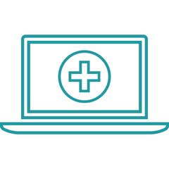 Teal Outline Of A Laptop Displaying A Medical Cross Symbol On Transparent Background