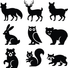 Fototapeta premium Forest animals silhouette Bundle deer wolf