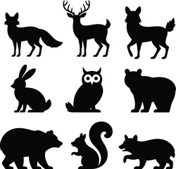 Obraz premium Forest creatures silhouette bundle deer wolf