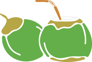 Two Green Coconuts With Straw On Transparent Background Representing Refreshing Tropical Beverage For Summer Vacations And Healthy Lifestyle