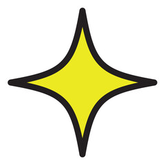 Fototapeta premium Yellow Four Pointed Star Sparkle Sticker with Black Outline on Transparent Background