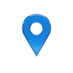 Glossy blue location pin icon with a circular center isolated on transparent background