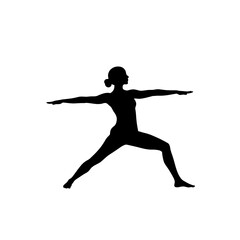 Silhouette of a woman performing a warrior ii yoga pose demonstrating strength and balance