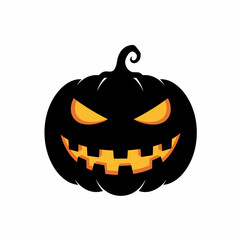 Spooky halloween jack-o-lantern glowing with evil orange eyes and mouth festive fall decoration