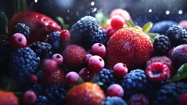 Close up of assorted fresh berries showing vibrant colors and textures