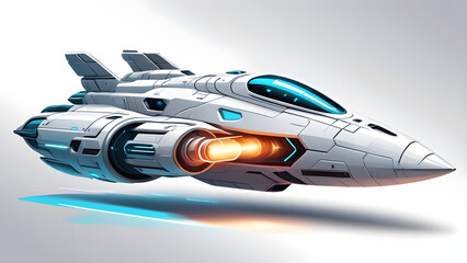 Aerodynamic Technology Minimalist Vector Art of a Clean, White Spaceship on a Light Background