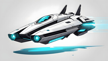Sci-Fi Exploration Vessel A Sleek and Fast Futuristic Aircraft Design with Engine Glow