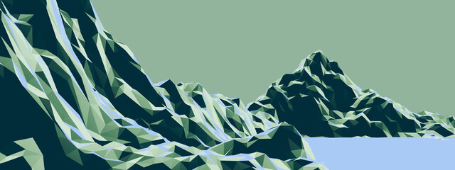 3D low polygon mountain. Low poly terrain.
