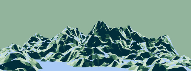 3D low polygon mountain. Low poly terrain.