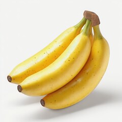 A vibrant bunch of three ripe yellow bananas with light brown stems arranged neatly on a clean white background