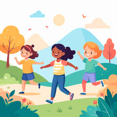 Celebrating World Children’s Day Joyful Kids Running in Nature, Promoting Healthy Lifestyles for Youngsters