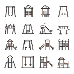 Playground Icons for World Children’s Day A Collection of Swings, Slides, and Play Structures