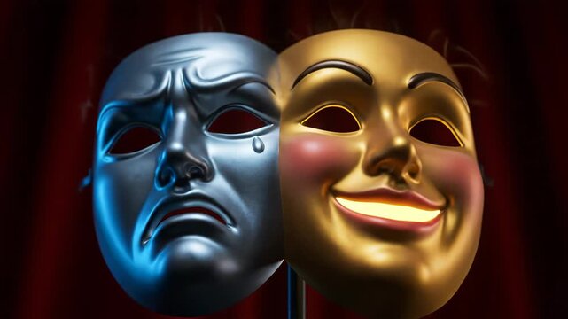 Dramatic Theater Masks of Comedy and Tragedy Symbolizing the Duality of Human Emotion