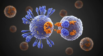 x-default Immune cells attacking a cancerous cell