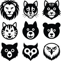 Fototapeta premium Animal faces collection lion bear