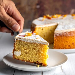 Delicious Orange Cake Slice with Frosting and Zest.