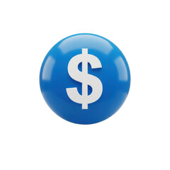 Obraz premium Glossy blue sphere with white dollar sign isolated on transparent background