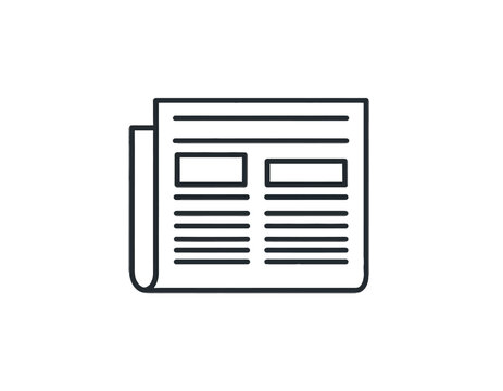 A black and white line art icon depicting a folded newspaper with horizontal lines