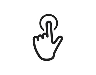 Fototapeta premium A simple, black-and-white graphic of a human hand with index finger touching a circle