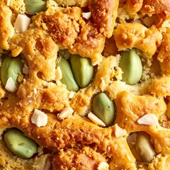 Delicious Savory Cake with Broad Beans and Crunchy Topping.