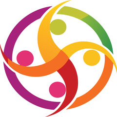 Vibrant Interlocking Arcs Create a Dynamic Circle Symbolizing Unity and Collaboration in a Colorful and Abstract Design