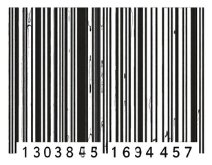 Vertical black and white lines with digits below, forming a barcode image