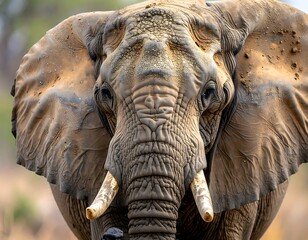 Elephants Intense Gaze - A Close-Up Portrait of Wildlife Majesty.