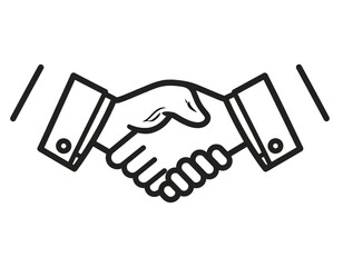 A simple illustration of a handshake, depicting two hands clasped together in agreement or solidarity