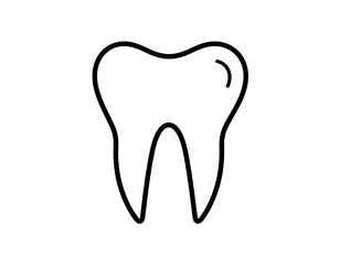 A black outline of a molar tooth, with rounded edges and a curved line to show its root and curvature
