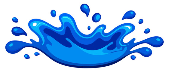 A vibrant, dynamic blue splash of water or liquid creating an energetic crown and droplets. Perfect for designs needing freshness, purity, hydration, ocean themes, or a cool, clean feel.